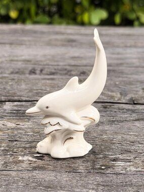 Lenox Dancing Dolphins Collection Ivory Gold Figurine 24K Gold Trim COA Vintage